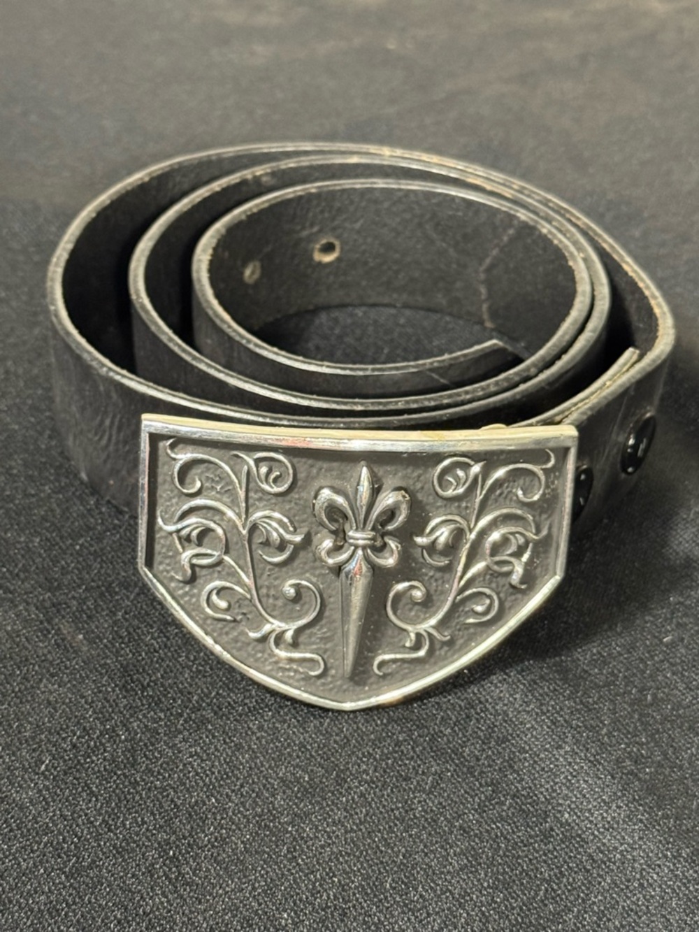 Royal Underground Leather Belt Fleur De Lis Buckle Black Size 40